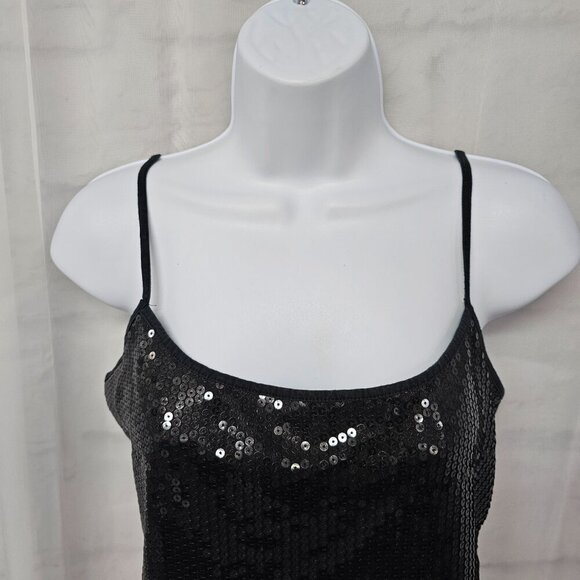 Ann Taylor Loft Tank Black Sequin Glam Club M - Picture 2 of 11